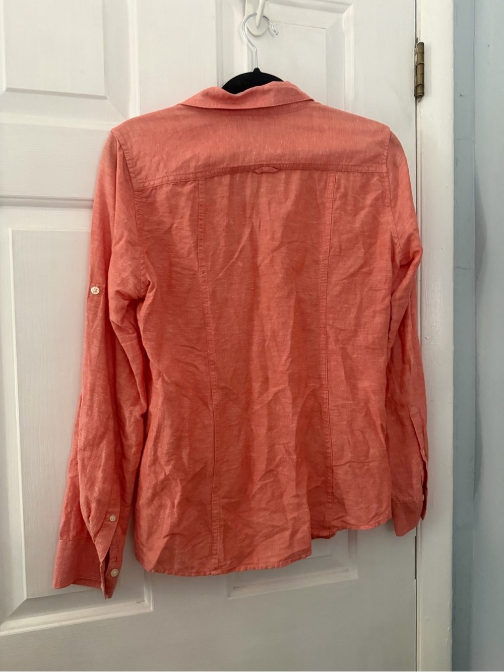 Banana Republic Size 8 Fresh Apricot Linen Cotton Button Down Shirt - Picture 3 of 6